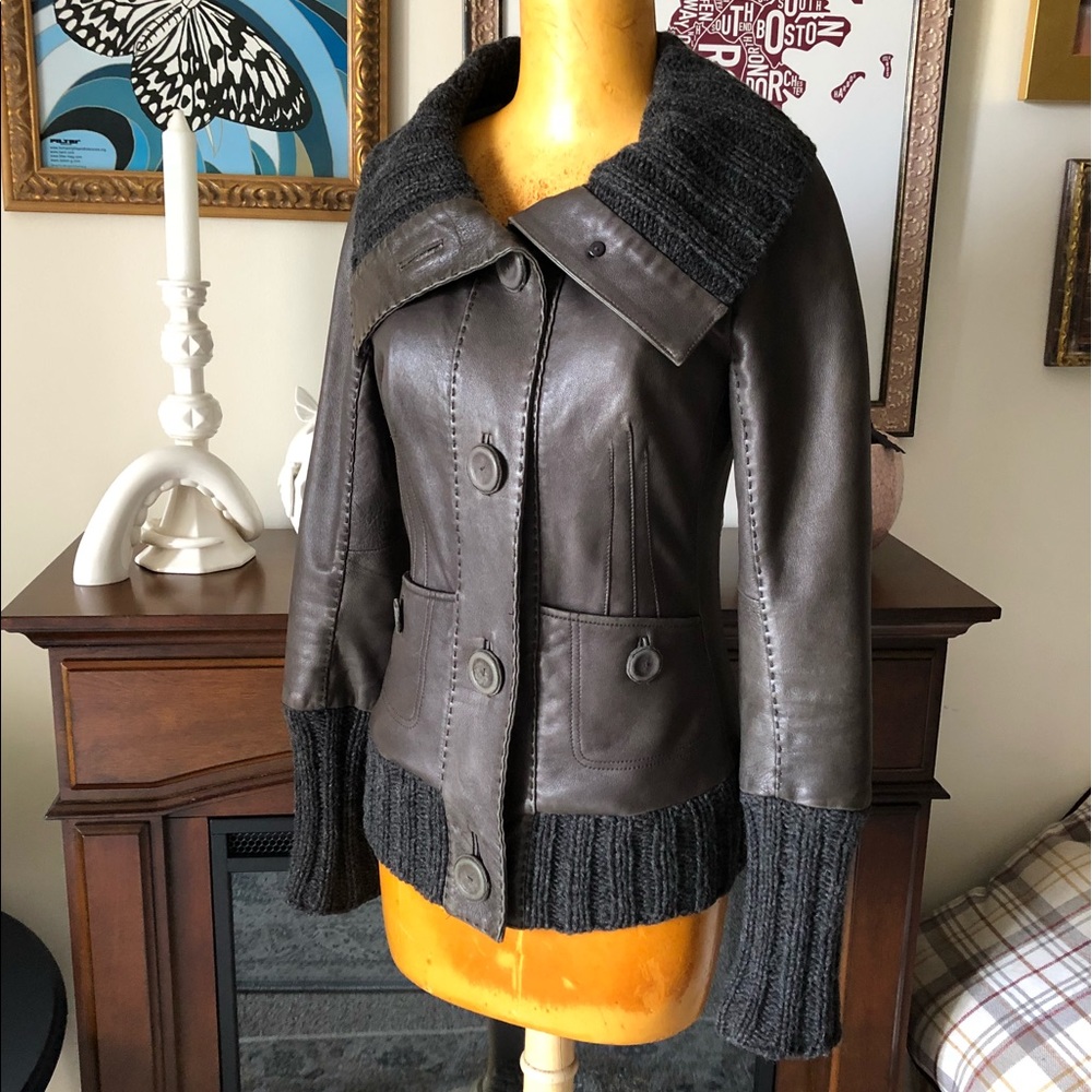 Mackage Shawl Collar Charcoal Grey Leather Jacket